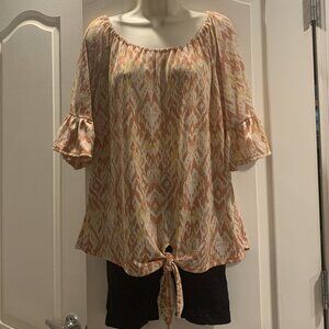 Cure. Tie Front, Ruffled Sleeve Blouse